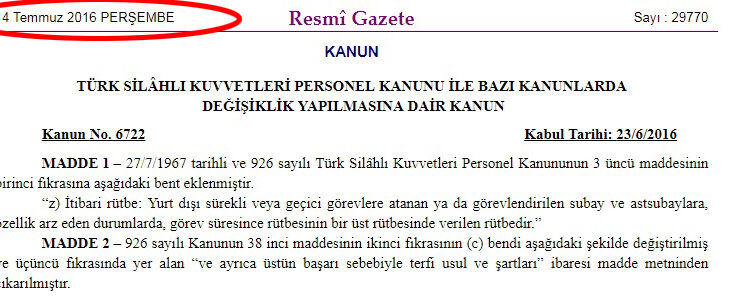 Kontrollü darbenin belgesi: Bir gün önce TSK kanunu değiştirilerek darbeye yasal zemin hazırlandı